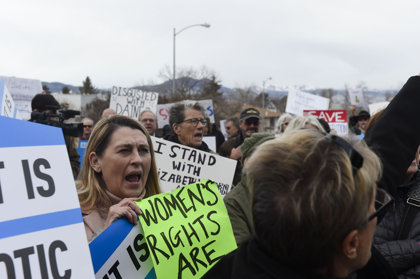 Hundreds of protesters gather to "Bring the Town Hall to Steve Daines"